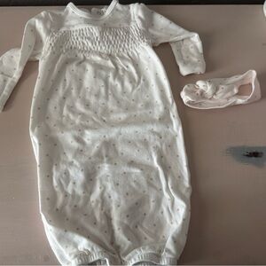 Starting Out White Baby Gown with Subtle Dot Print